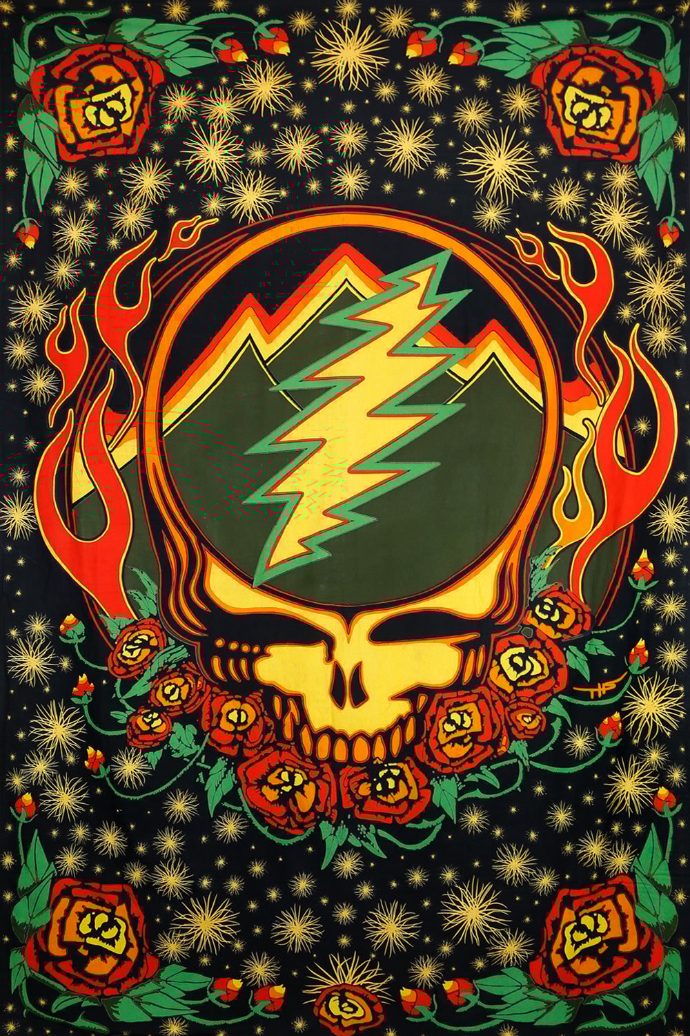 3D Grateful Dead Scarlet Fire Steal Your Face Tapestry 60x90" by Sunshine Joy