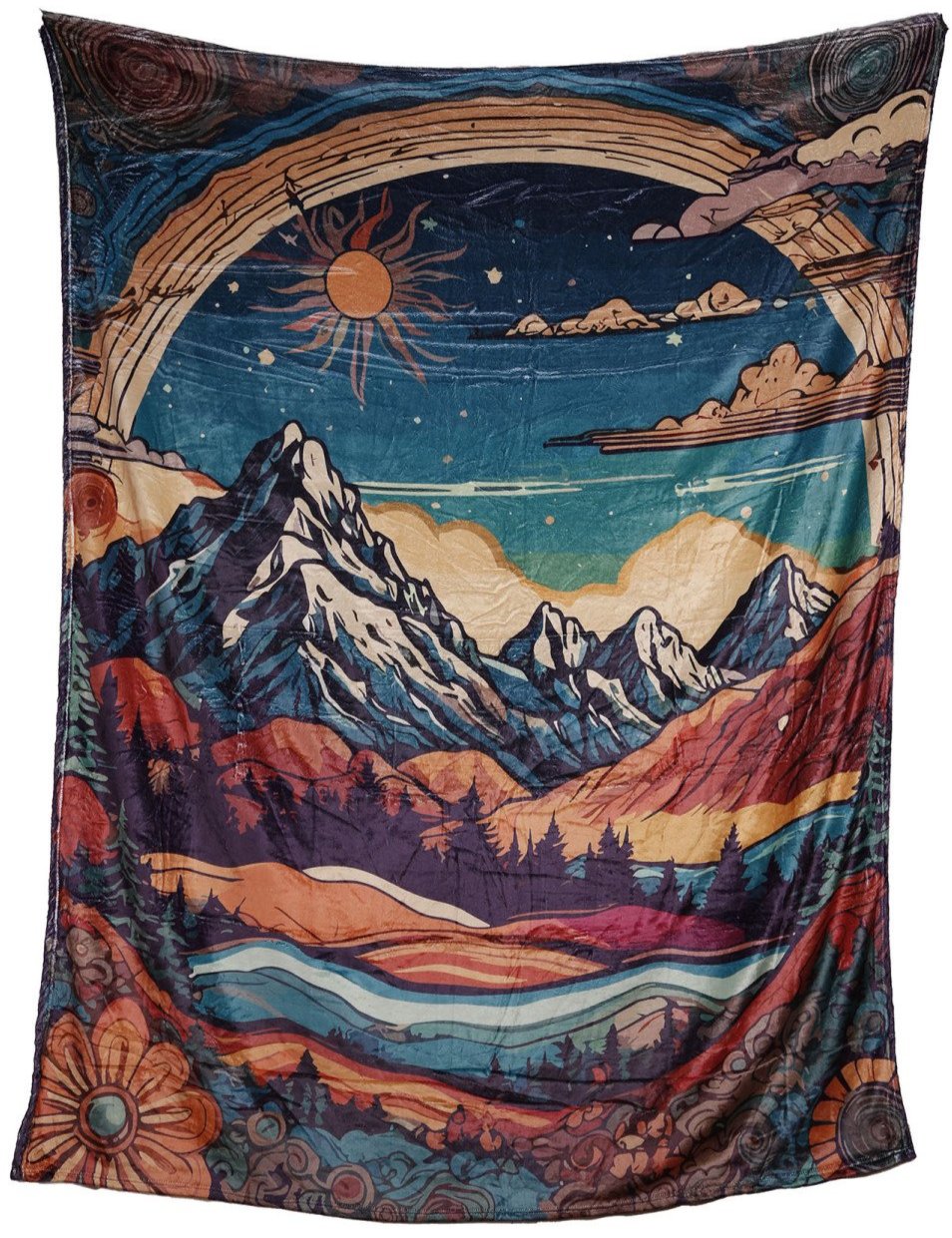 Starry Mountain Night Fleece Blanket