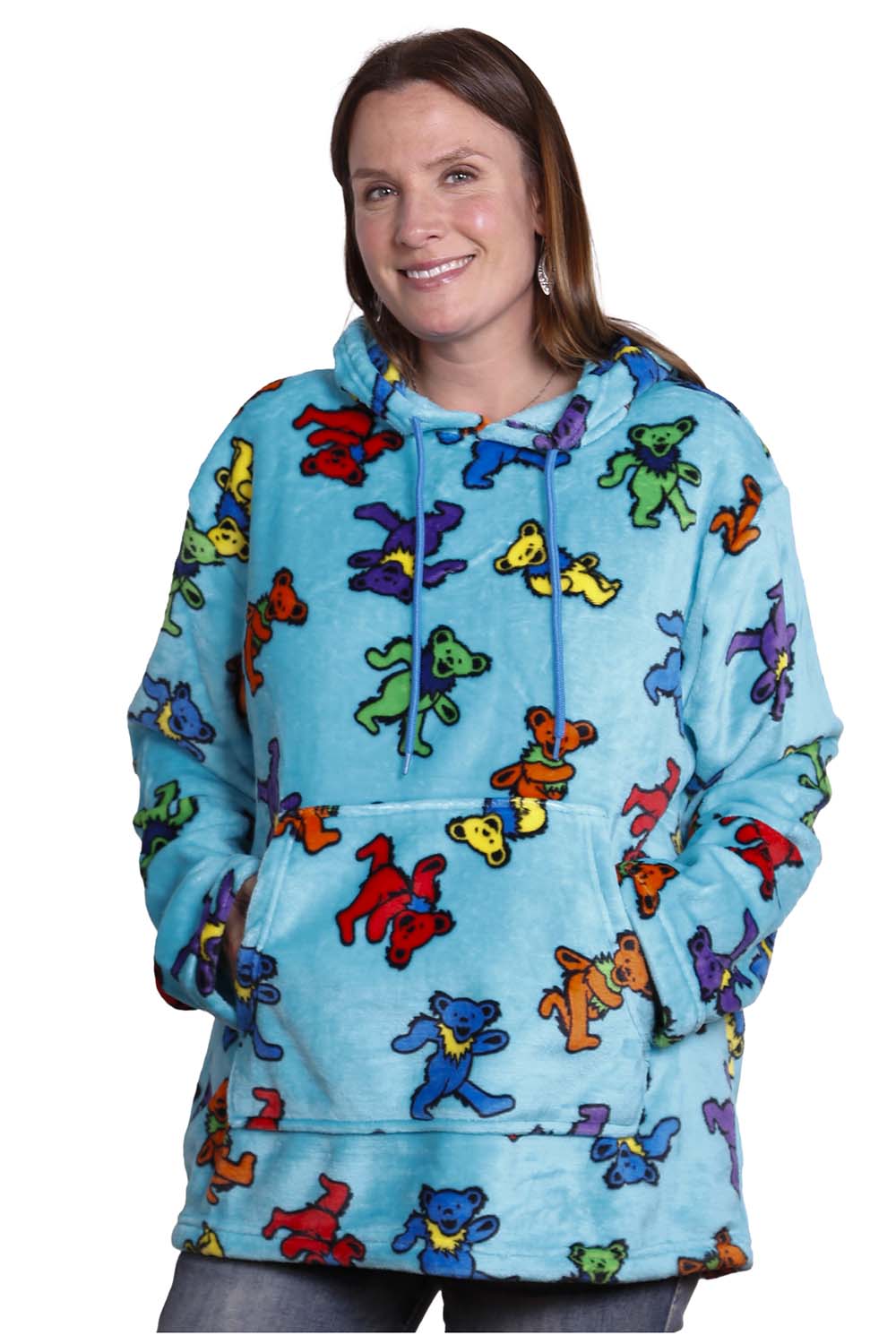 Grateful Dead Fleece Pullover Hoodie in Turquoise Dancing Bears
