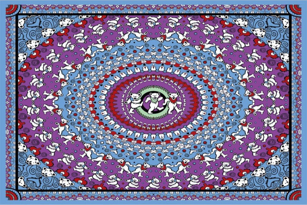 Grateful Dead Dancing Bears Mandala Tapestry 60x90" by Sunshine Joy