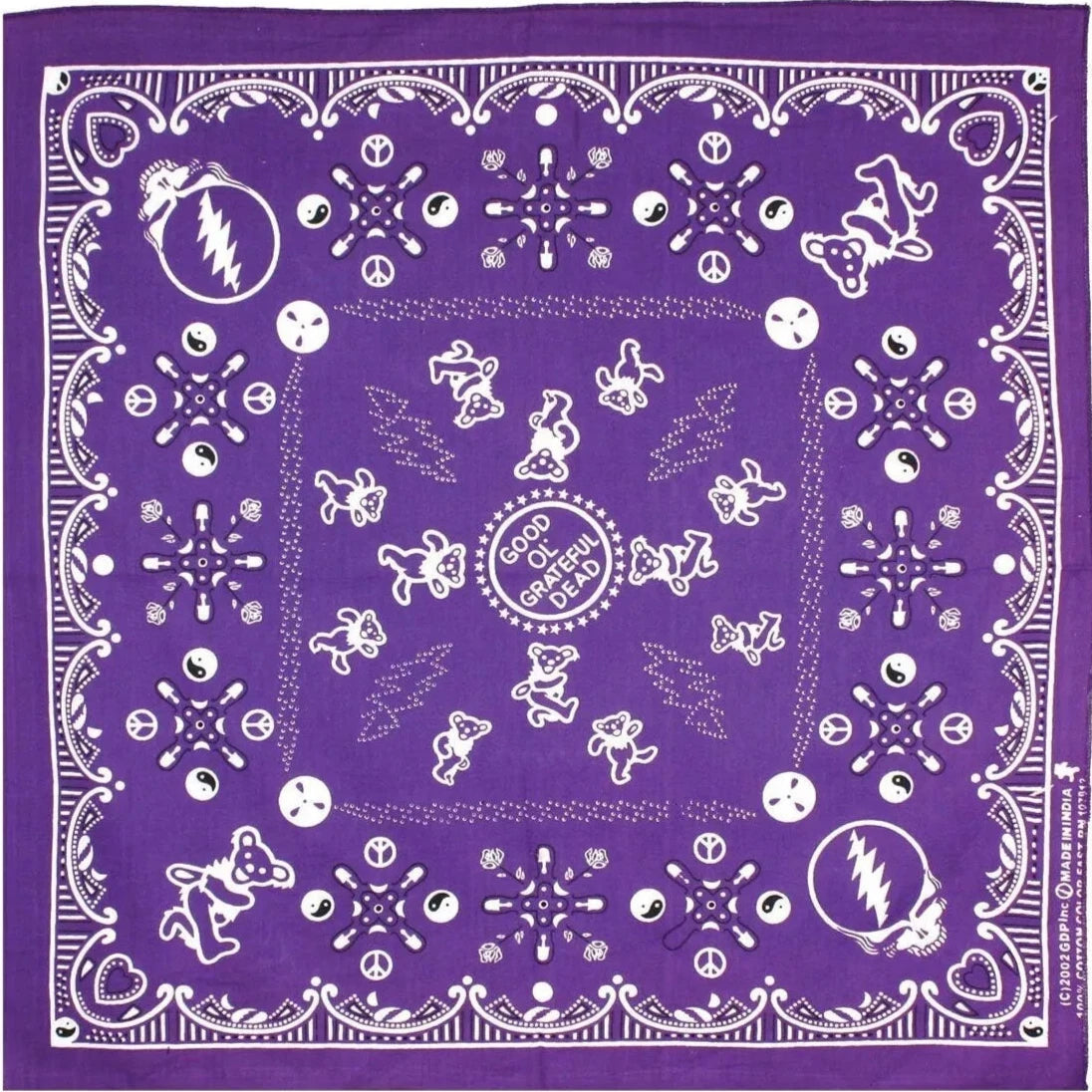 Good Ol' Grateful Dead Bandana Purple - 22x22 inch Cotton Bandana by Sunshine Joy – 100% Cotton Bandana by Sunshine Joy