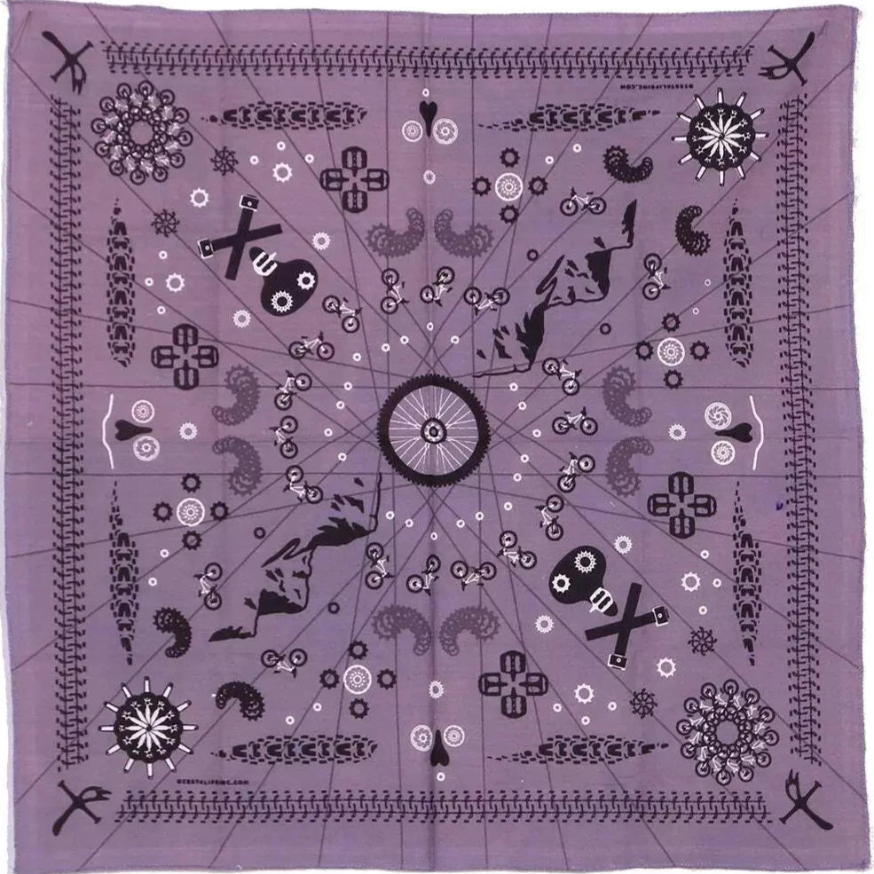 Mountain Bike Bandana Grey-Lavender - 22x22 inch Cotton Bandana by Sunshine Joy – 100% Cotton Bandana by Sunshine Joy