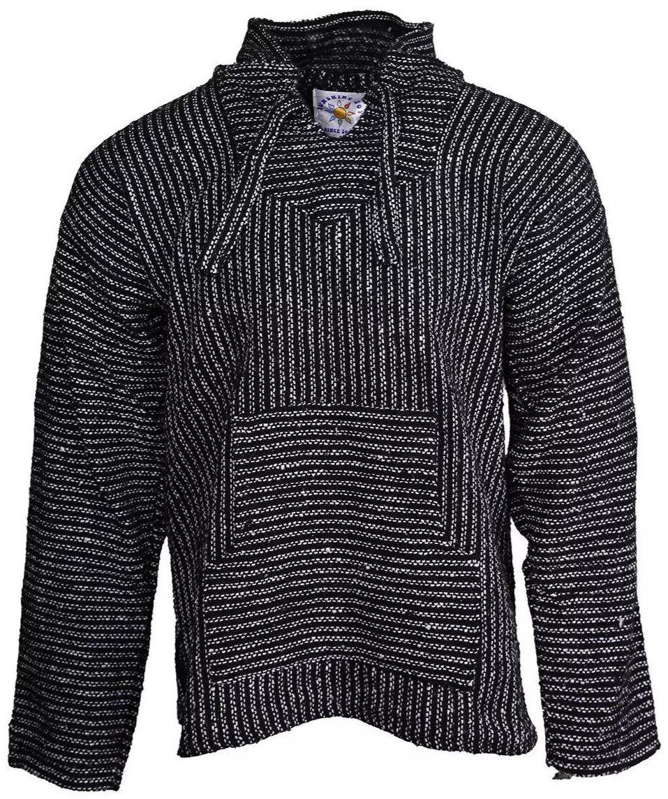 Black Pinstripe Mexican Baja Pullover Hoodie