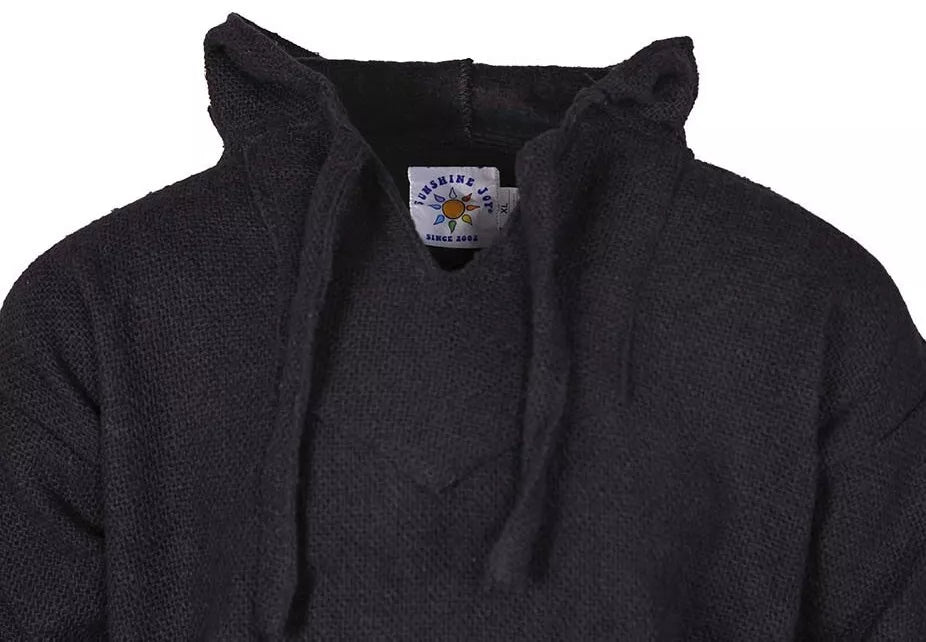 Solid Black Mexican Baja Pullover Hoodie