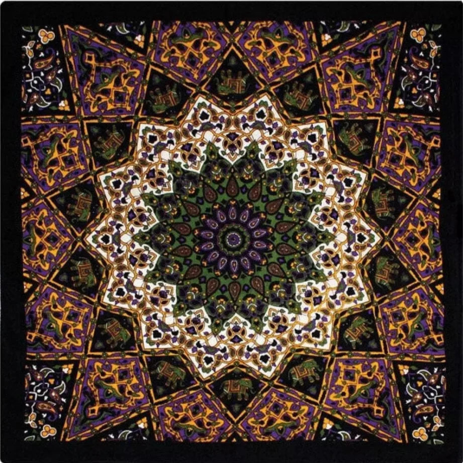 India Star Mandala Bandana Green + Purple - 22x22 inch Cotton Bandana by Sunshine Joy – 100% Cotton Bandana by Sunshine Joy