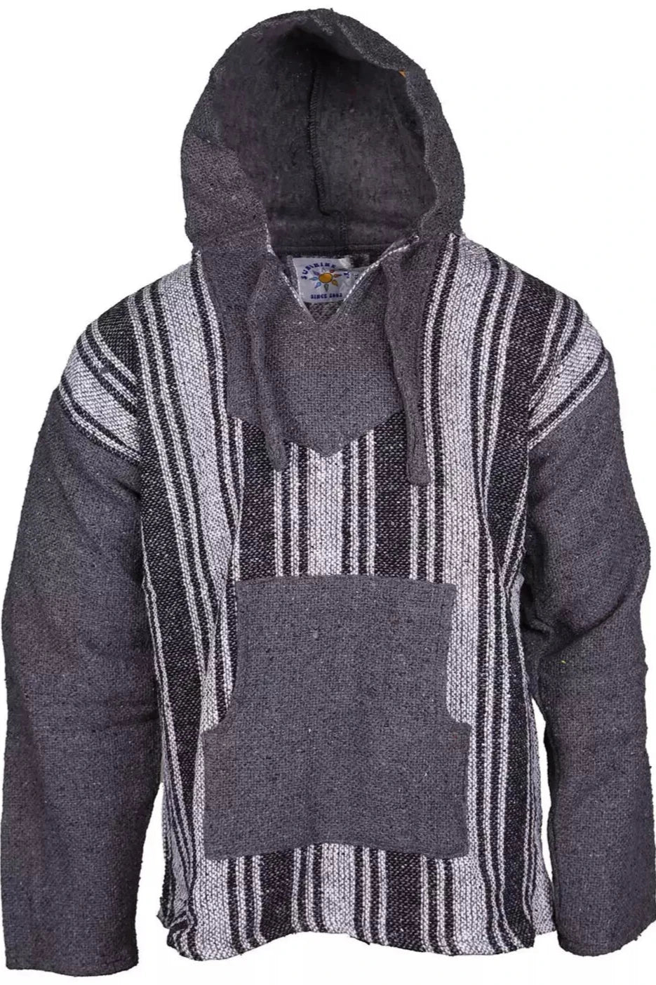 Grey Sleeves Striped Mexican Baja Pullover Hoodie