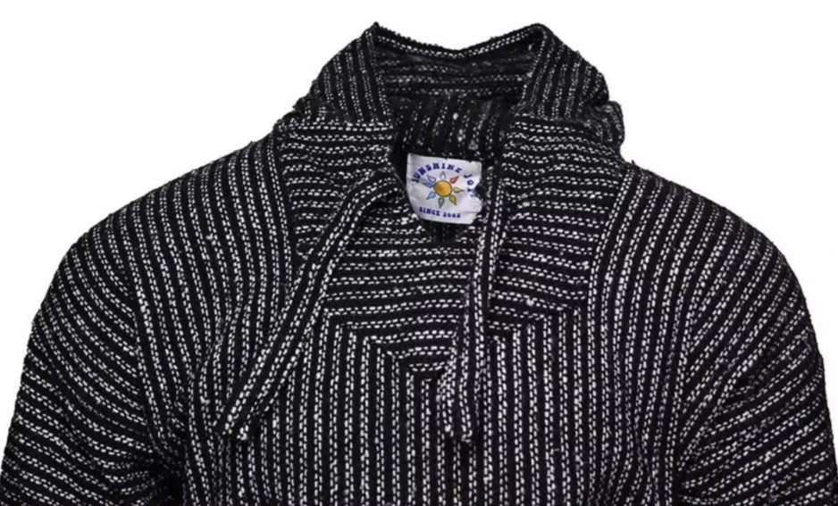 Black Pinstripe Mexican Baja Pullover Hoodie