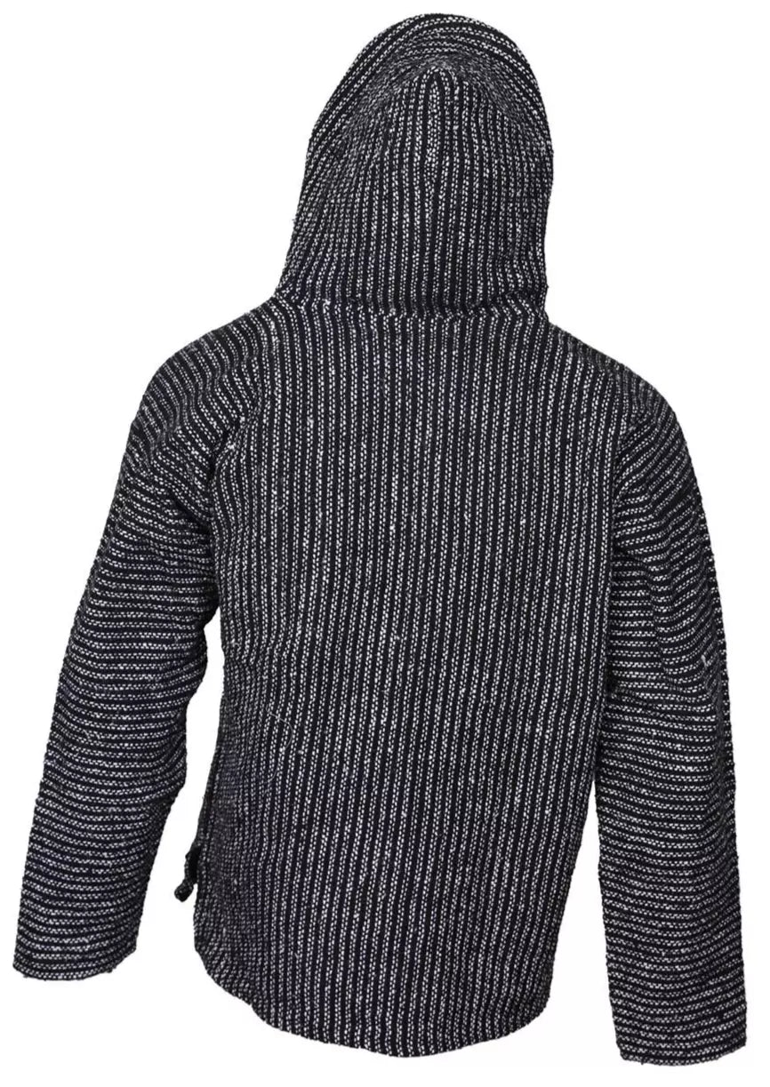 Black Pinstripe Mexican Baja Pullover Hoodie