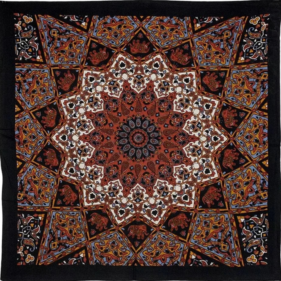 India Star Mandala Bandana Red + Blue - 22x22 inch Cotton Bandana by Sunshine Joy – 100% Cotton Bandana by Sunshine Joy