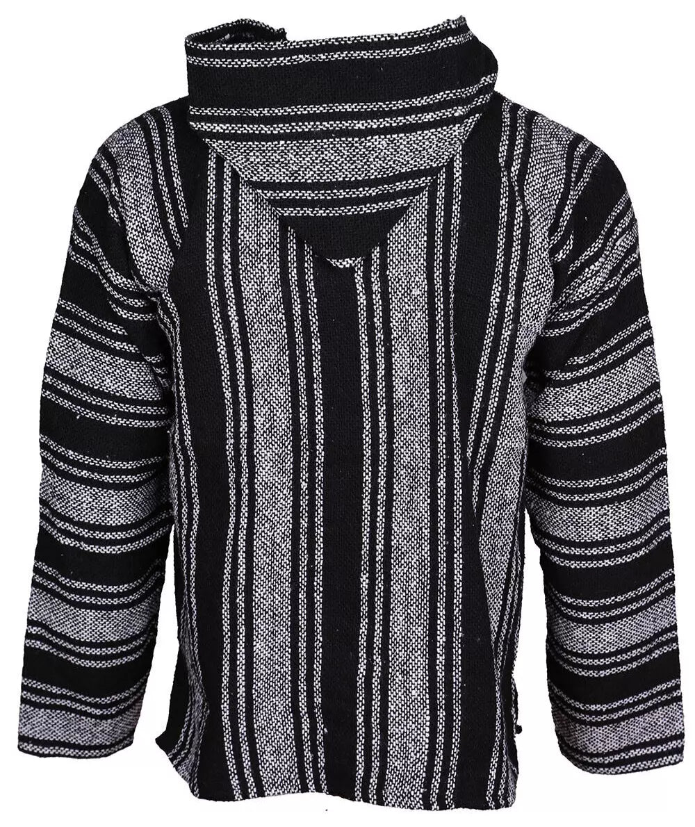 Black + White Stripe Mexican Baja Pullover Hoodie