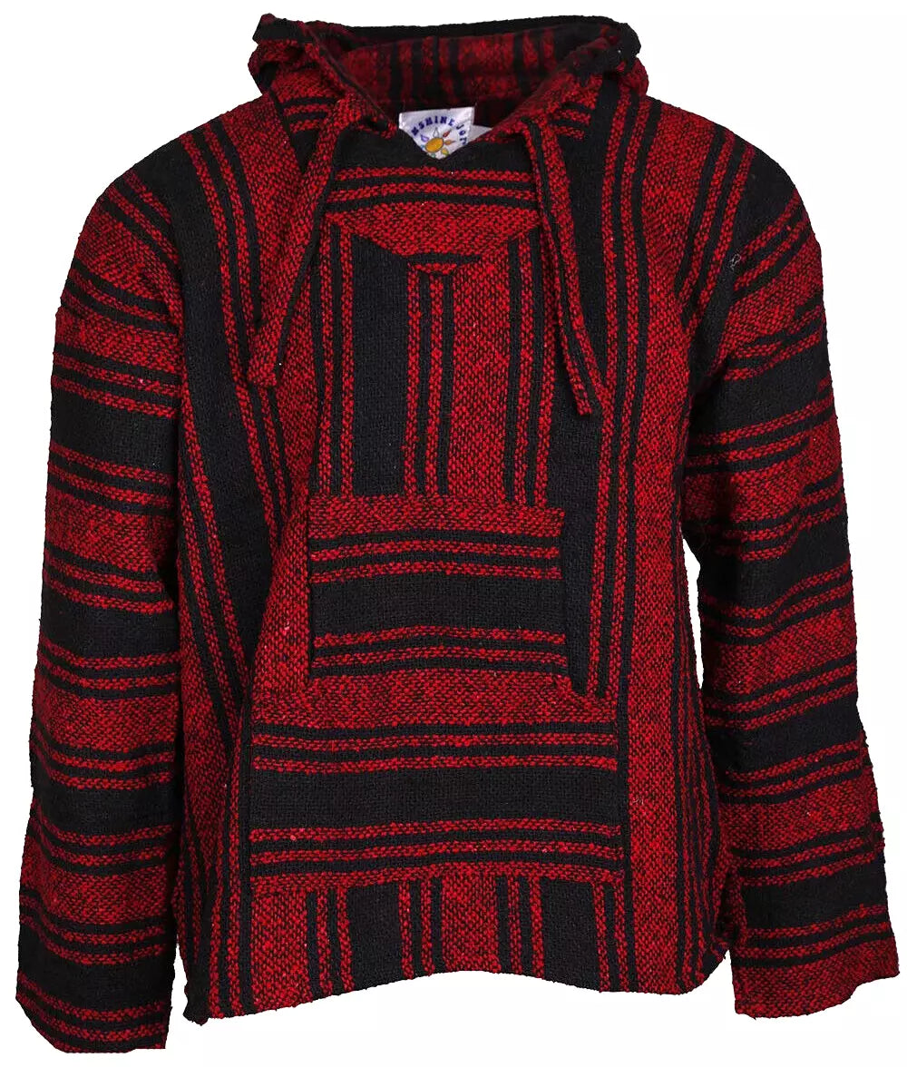 Red + Black Stripe Mexican Baja Pullover Hoodie