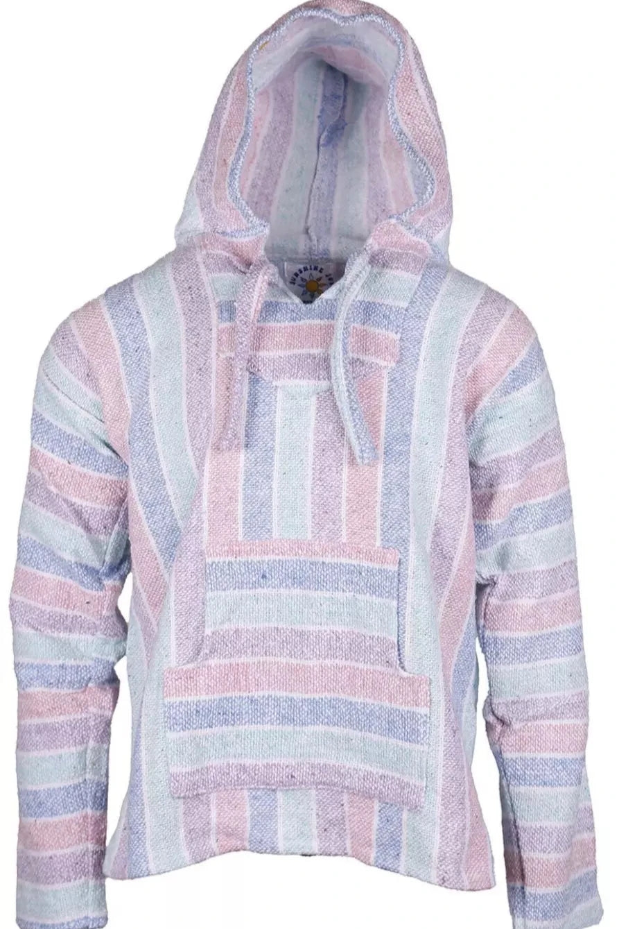 Pastel Sunrise Striped Mexican Baja Pullover Hoodie