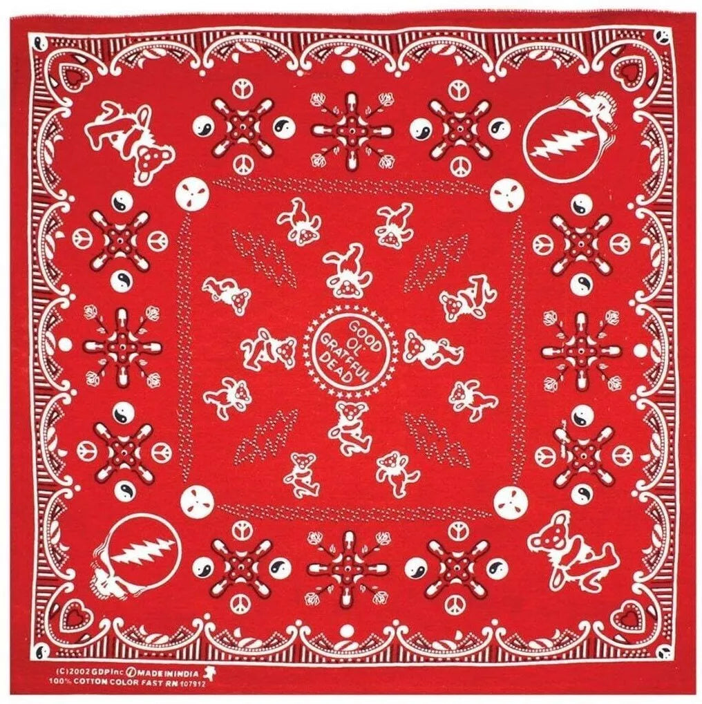 Good Ol' Grateful Dead Bandana Red - 22x22 inch Cotton Bandana by Sunshine Joy – 100% Cotton Bandana by Sunshine Joy