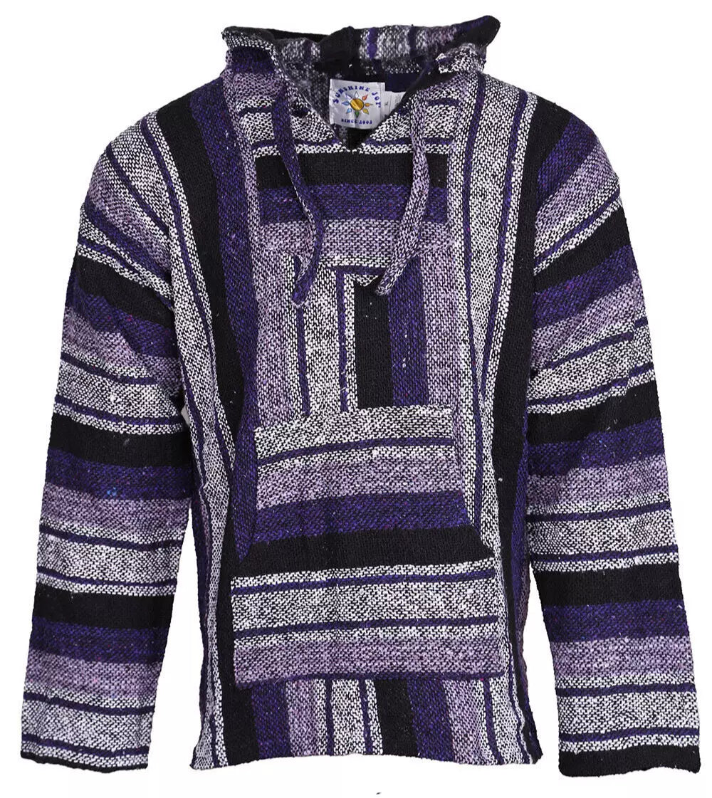 Purple + White Stripe Mexican Baja Pullover Hoodie