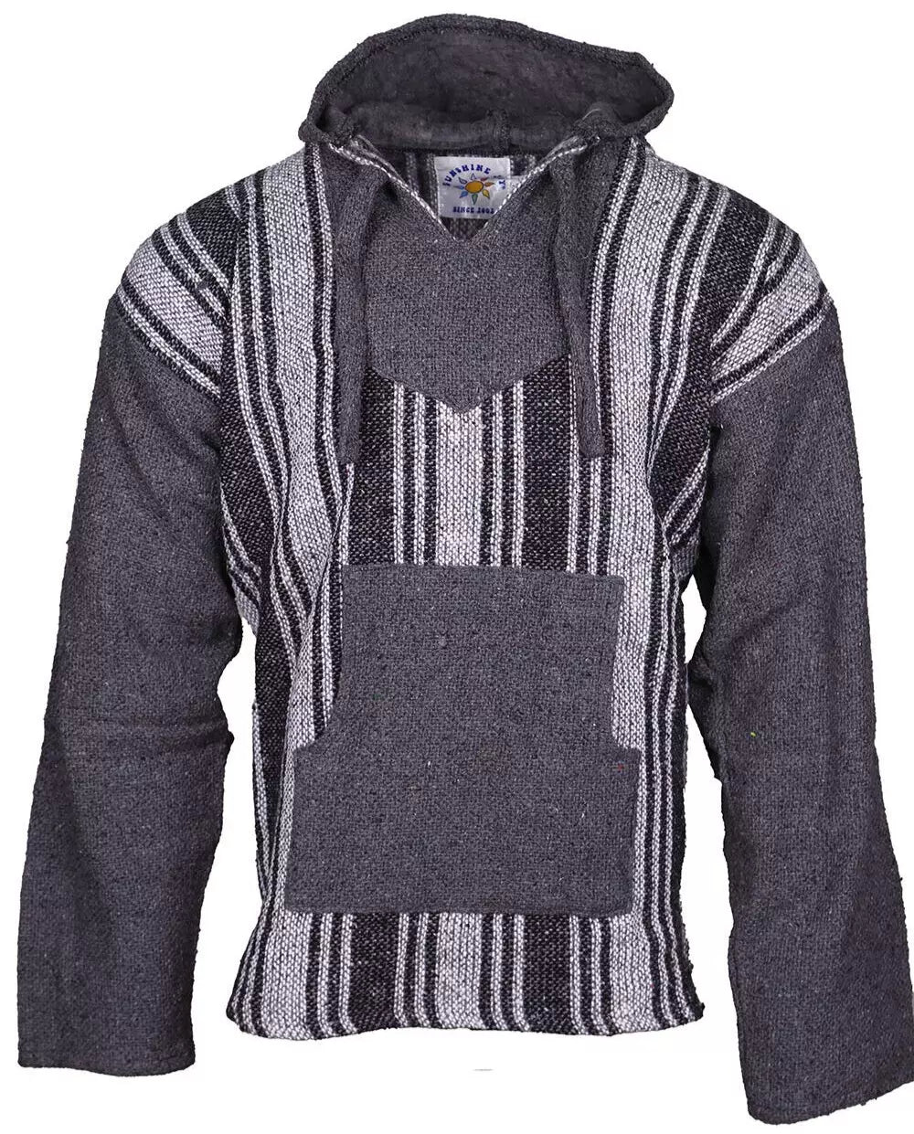 Grey Sleeves Striped Mexican Baja Pullover Hoodie