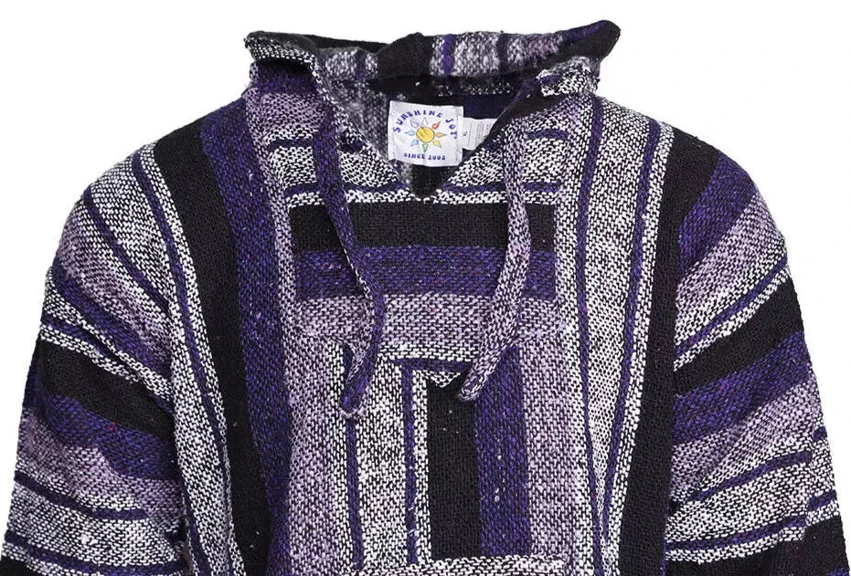 Purple + White Stripe Mexican Baja Pullover Hoodie