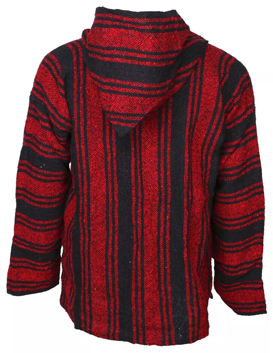 Red + Black Stripe Mexican Baja Pullover Hoodie