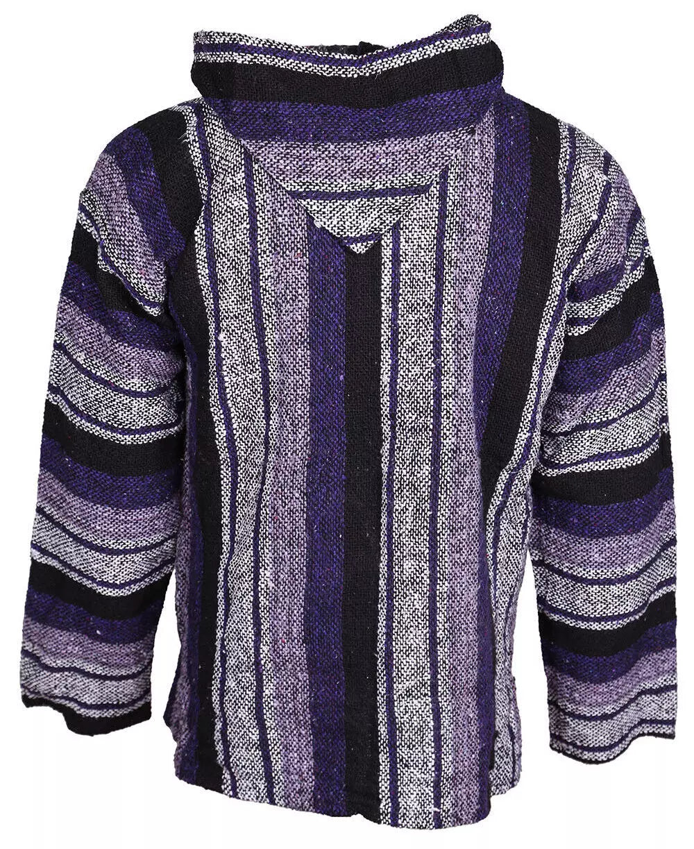 Purple + White Stripe Mexican Baja Pullover Hoodie