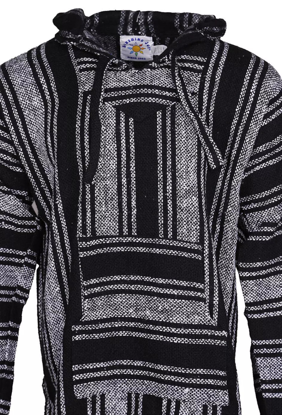 Black + White Stripe Mexican Baja Pullover Hoodie