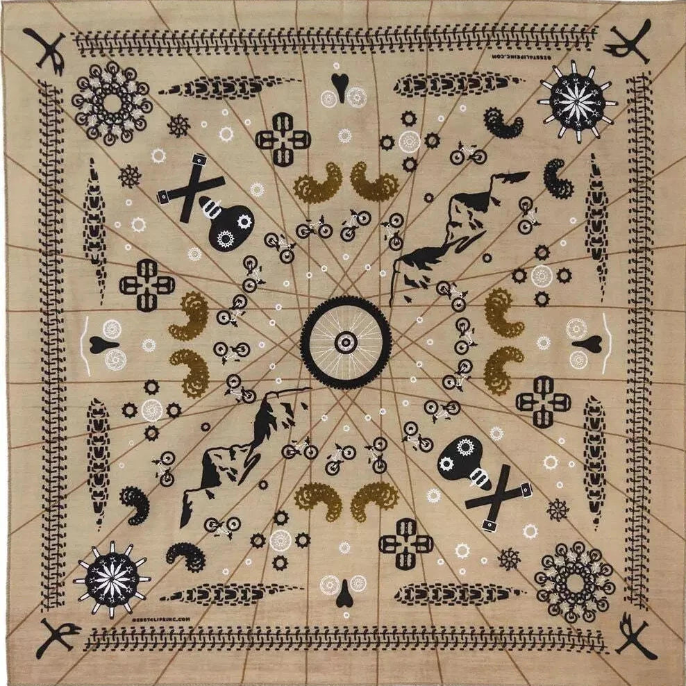 Mountain Bike Bandana Tan - 22x22 inch Cotton Bandana by Sunshine Joy – 100% Cotton Bandana by Sunshine Joy