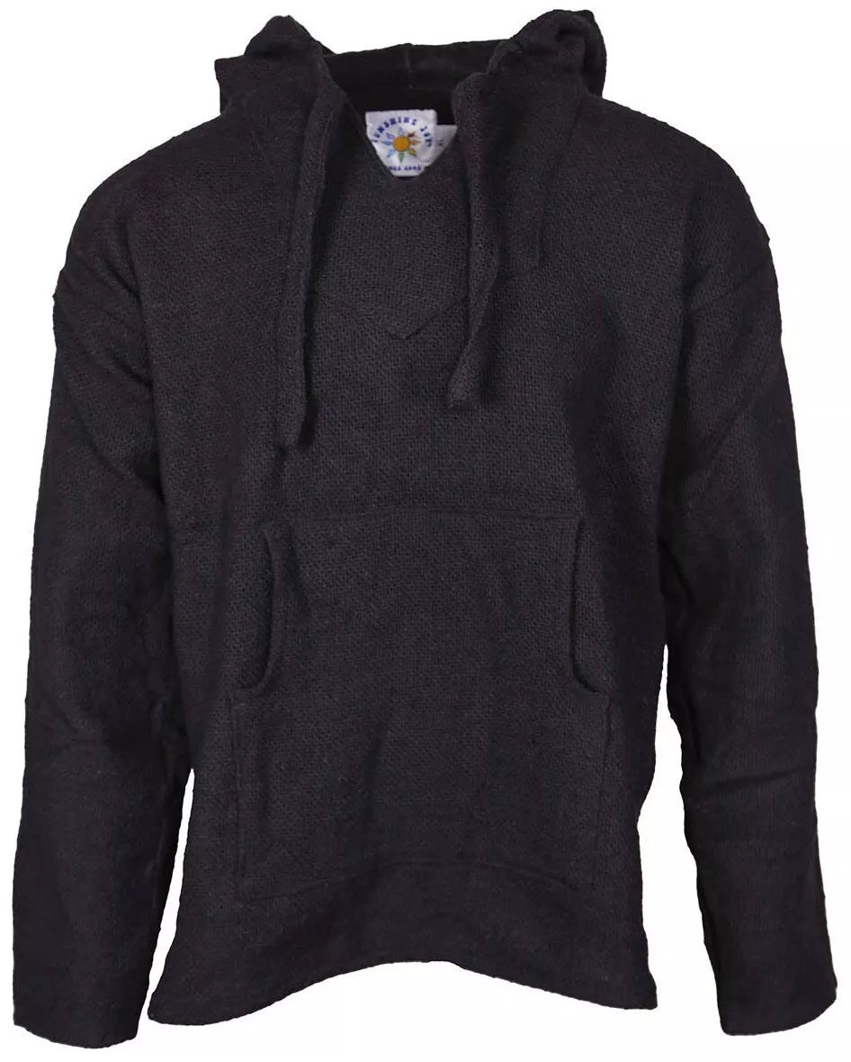 Solid Black Mexican Baja Pullover Hoodie