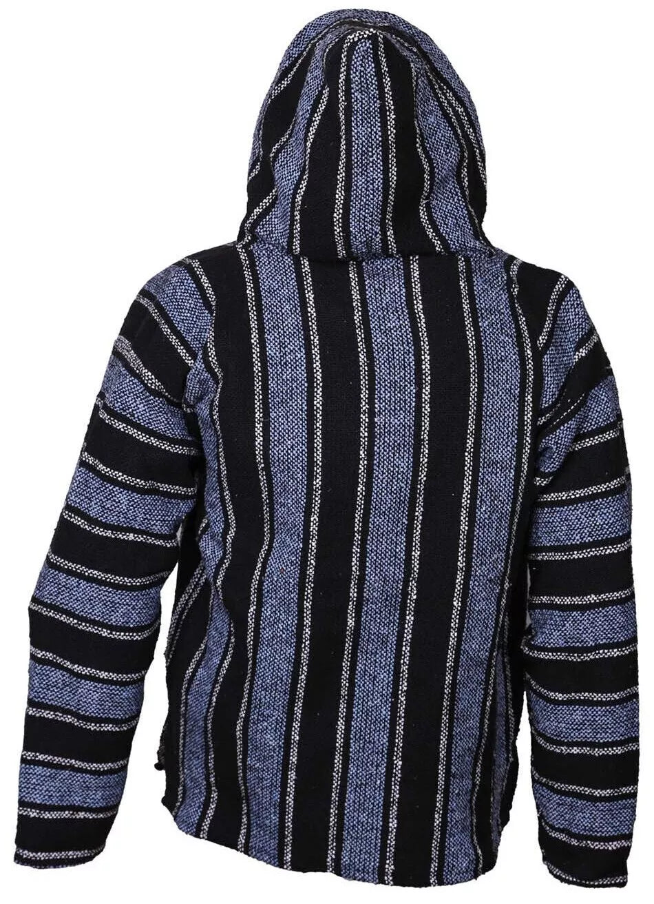 Sky Blue Stripe Mexican Baja Pullover Hoodie