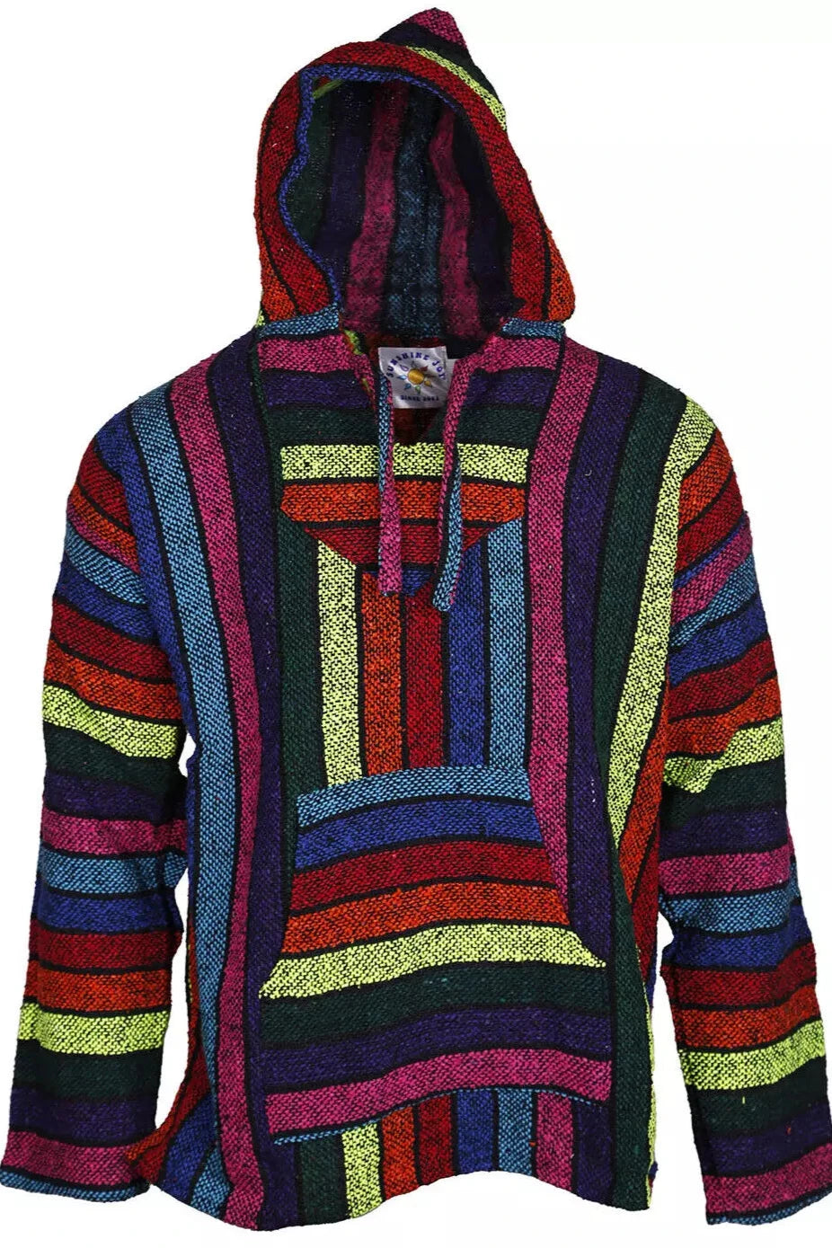 Neon Rainbow Stripe Mexican Baja Pullover Hoodie