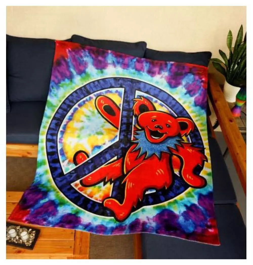 Grateful Dead Peace Bear Fleece Throw Blanket