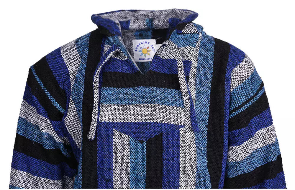 Royal Blue Stripe Mexican Baja Pullover Hoodie