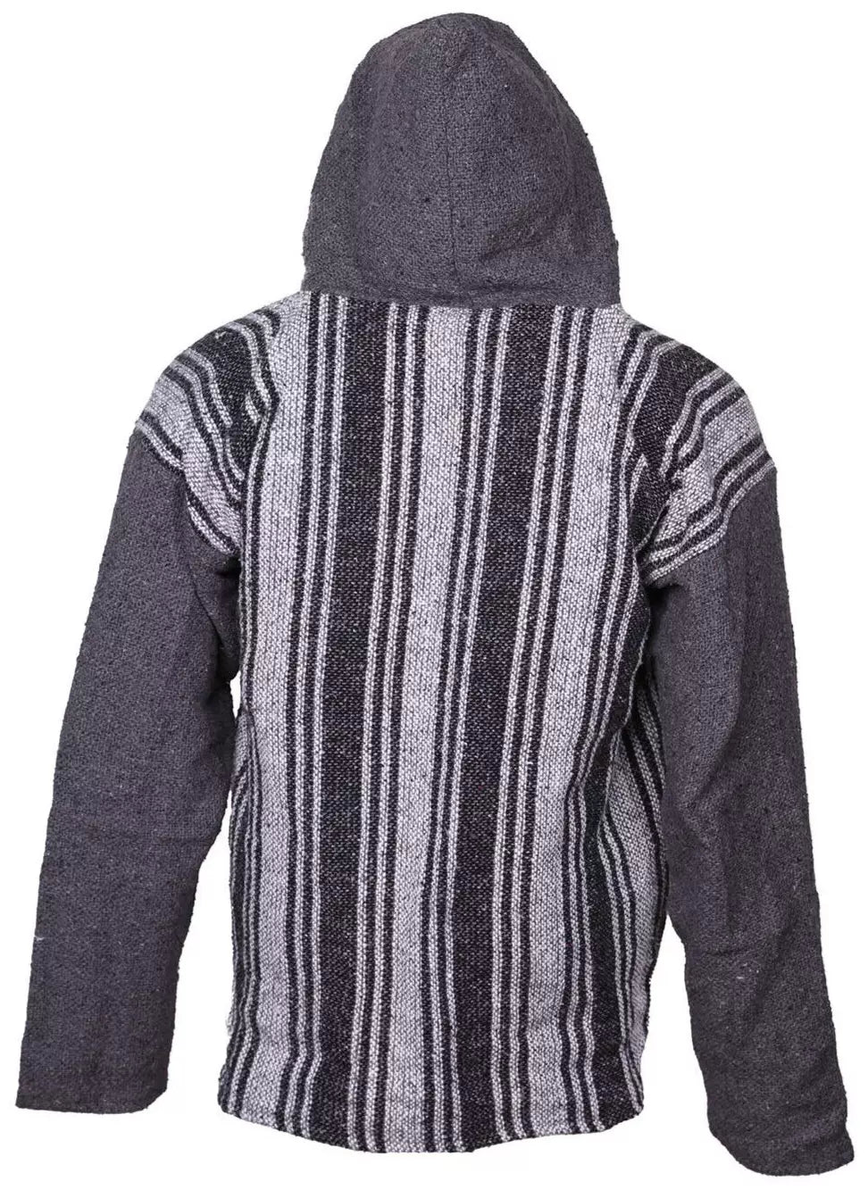 Grey Sleeves Striped Mexican Baja Pullover Hoodie