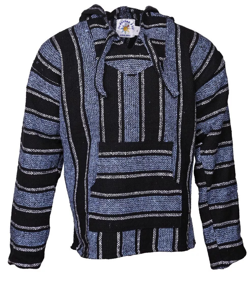 Sky Blue Stripe Mexican Baja Pullover Hoodie