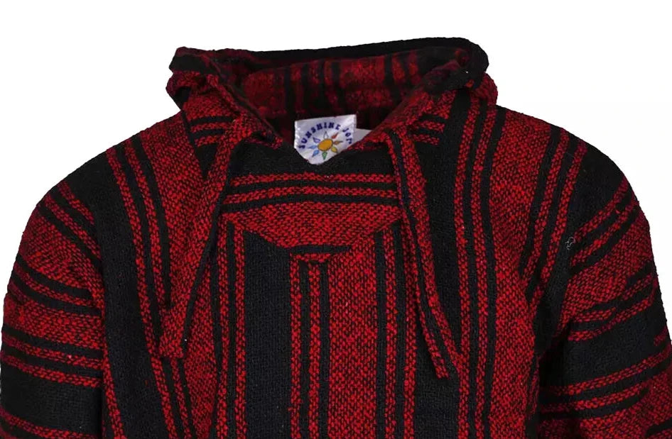 Red + Black Stripe Mexican Baja Pullover Hoodie