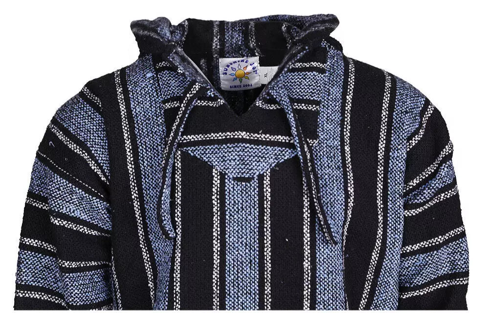 Sky Blue Stripe Mexican Baja Pullover Hoodie