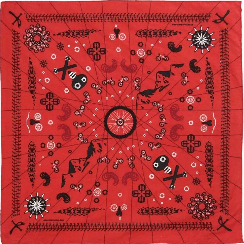 Mountain Bike Bandana Red - 22x22 inch Cotton Bandana by Sunshine Joy – 100% Cotton Bandana by Sunshine Joy