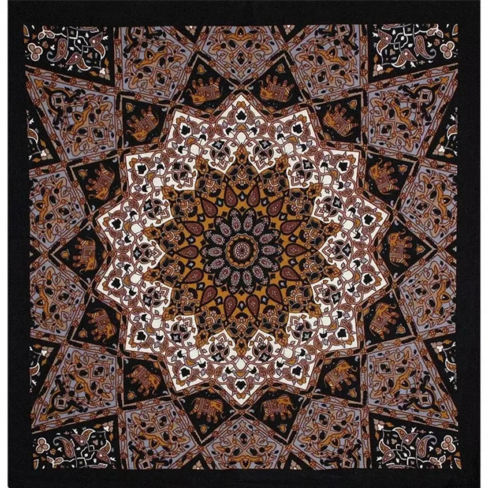 India Star Mandala Bandana Grey + Gold - 22x22 inch Cotton Bandana by Sunshine Joy – 100% Cotton Bandana by Sunshine Joy