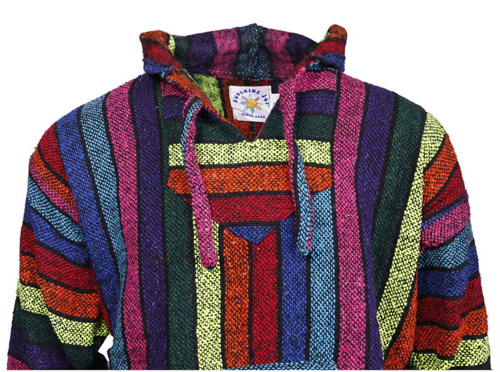 Neon Rainbow Stripe Mexican Baja Pullover Hoodie