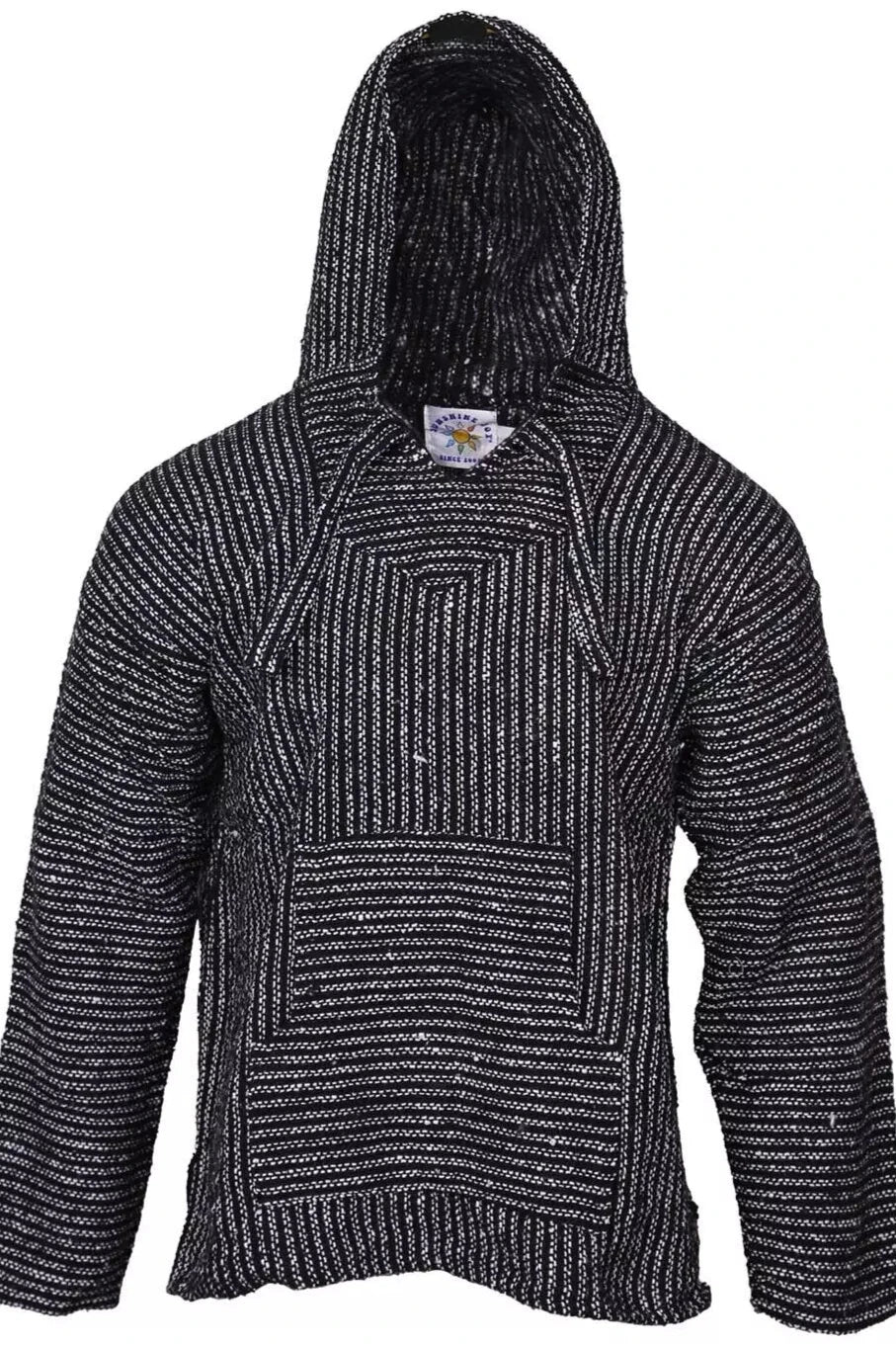 Black Pinstripe Mexican Baja Pullover Hoodie