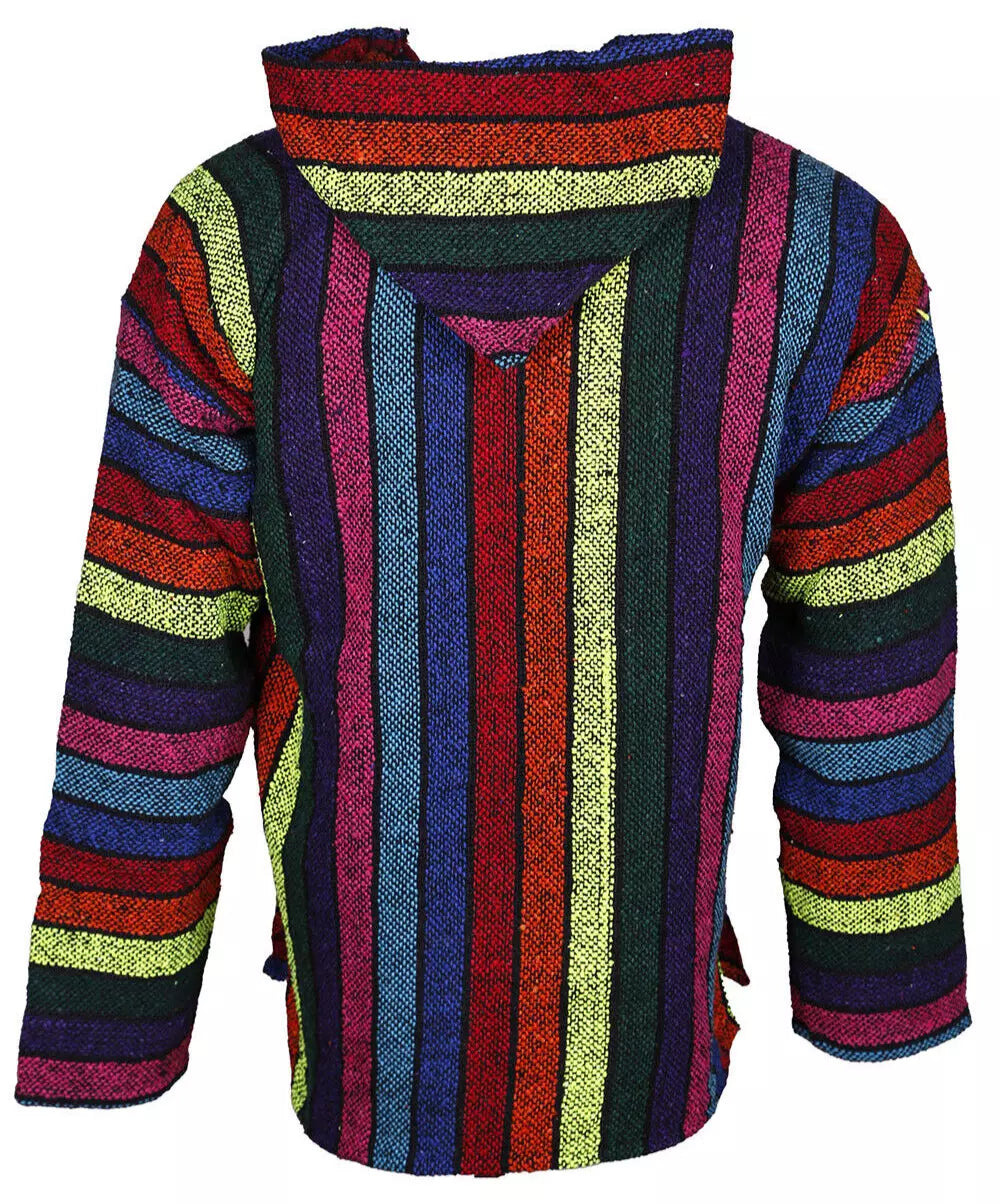 Neon Rainbow Stripe Mexican Baja Pullover Hoodie