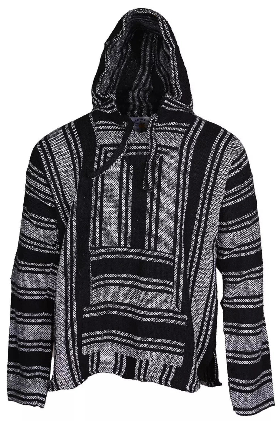 Black + White Stripe Mexican Baja Pullover Hoodie