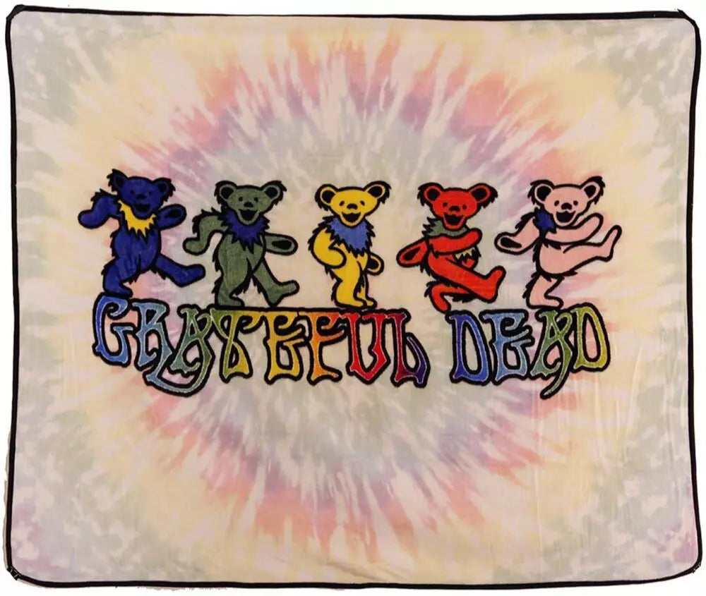 Grateful Dead Dancing Bears Pastel Tie-Dye Throw Blanket