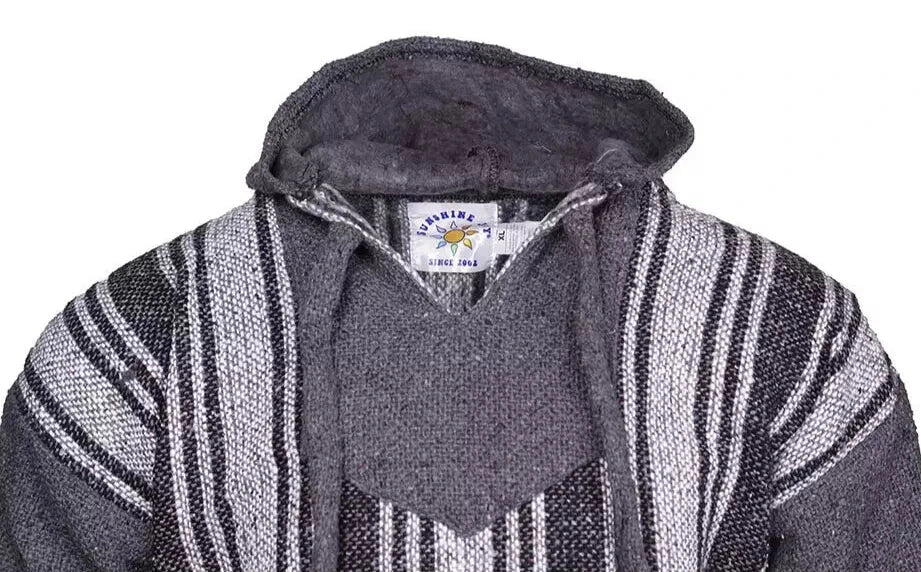Grey Sleeves Striped Mexican Baja Pullover Hoodie