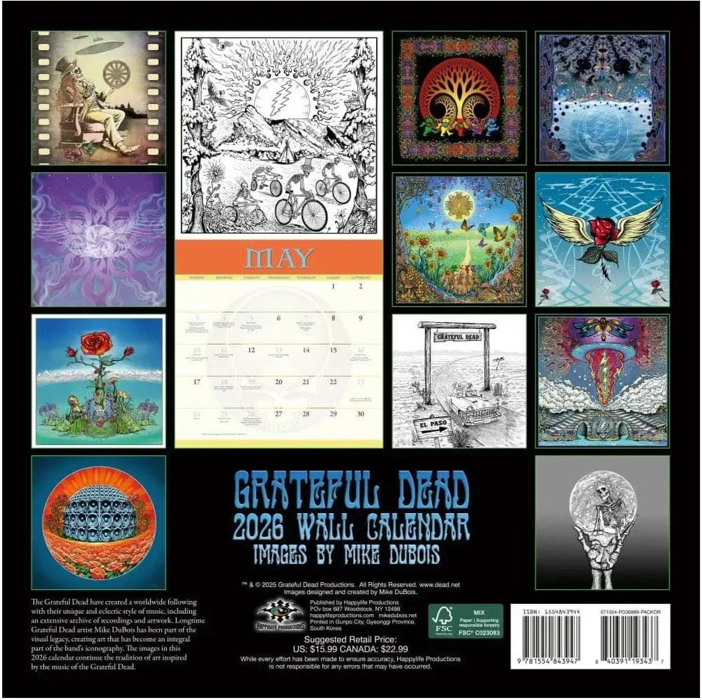 Grateful Dead 2026 Wall Calendar - Official Licensed - Artwork by Mike Dubois