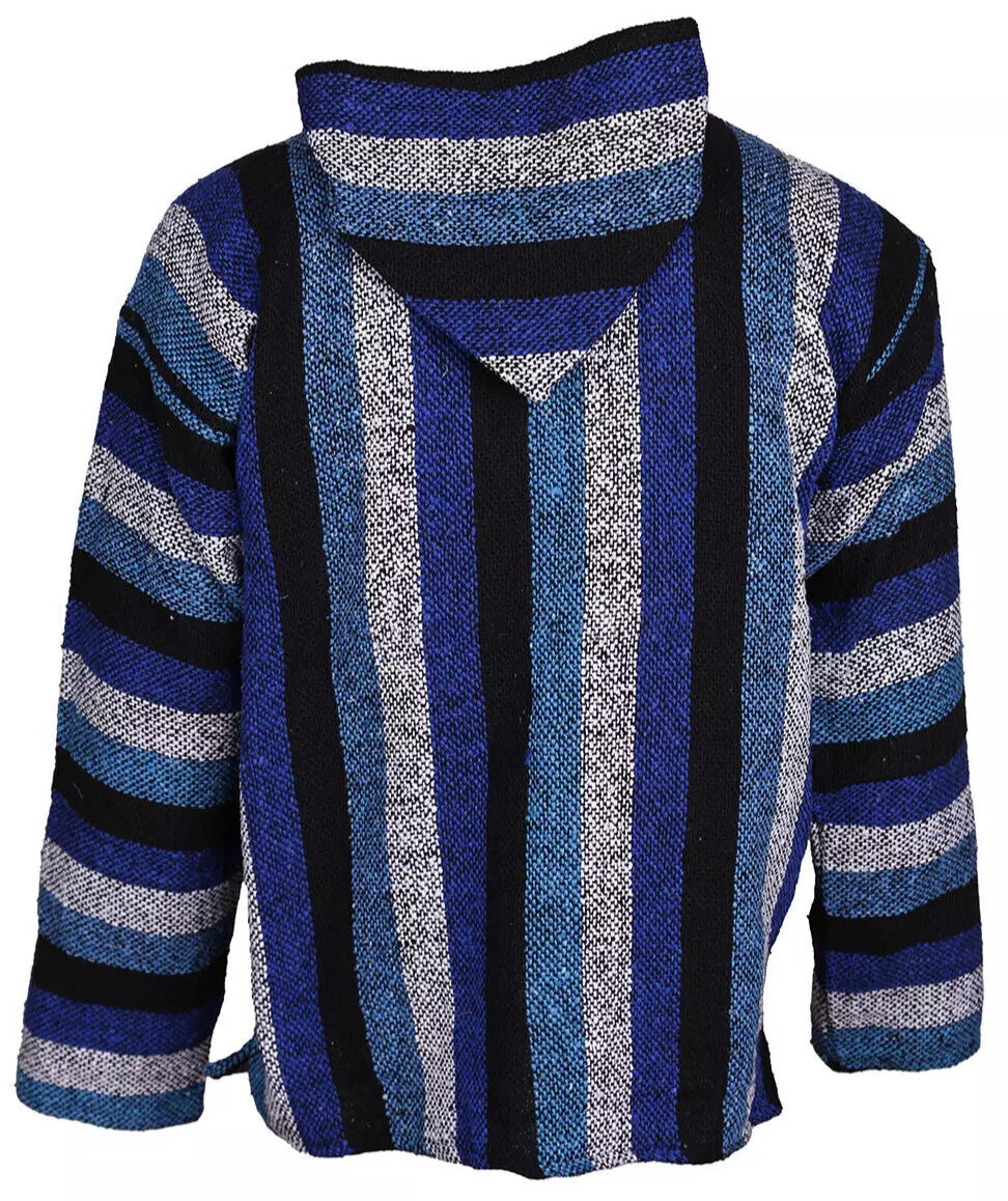 Royal Blue Stripe Mexican Baja Pullover Hoodie