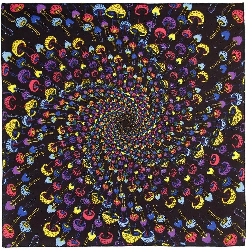 Magic Mushroom Spiral Bandana - 22x22 inch Cotton Bandana by Sunshine Joy – 100% Cotton Bandana by Sunshine Joy