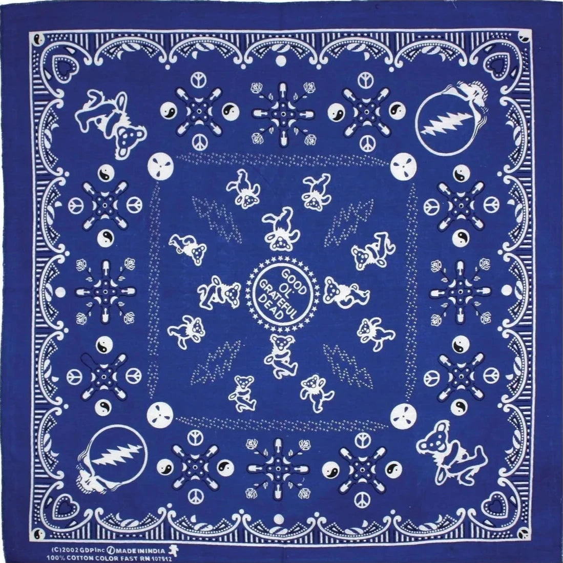 Good Ol' Grateful Dead Bandana Blue - 22x22 inch Cotton Bandana by Sunshine Joy – 100% Cotton Bandana by Sunshine Joy