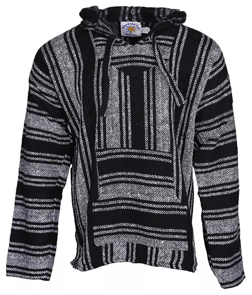 Black + White Stripe Mexican Baja Pullover Hoodie