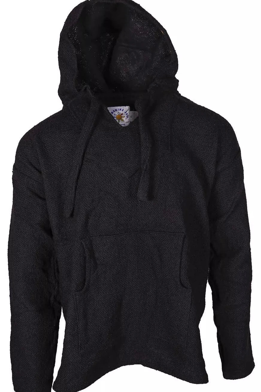 Solid Black Mexican Baja Pullover Hoodie