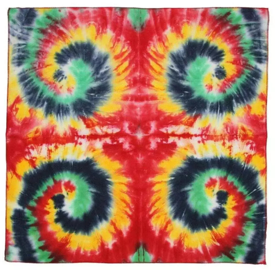 Rasta Multi Spiral Tie Dyed Bandana - 22x22 inch Cotton Bandana by Sunshine Joy – 100% Cotton Bandana by Sunshine Joy