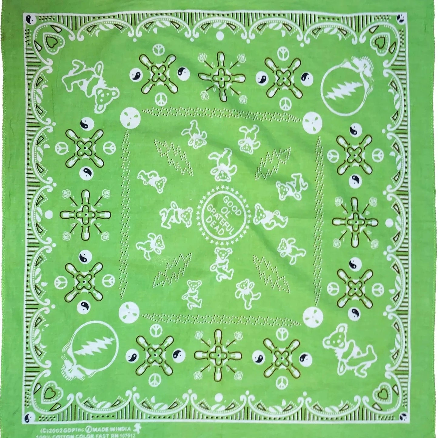 Good Ol' Grateful Dead Bandana Green - 22x22 inch Cotton Bandana by Sunshine Joy – 100% Cotton Bandana by Sunshine Joy