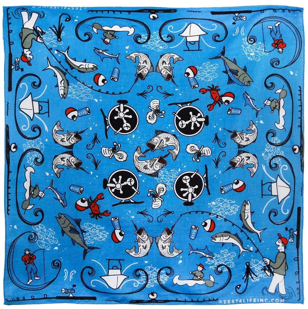 Fishing Sun and Sea Bandana - 22x22 inch Cotton Bandana by Sunshine Joy – 100% Cotton Bandana by Sunshine Joy